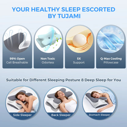 Cooling Memory Foam Neck Pillow for Cervical Support & Comfort