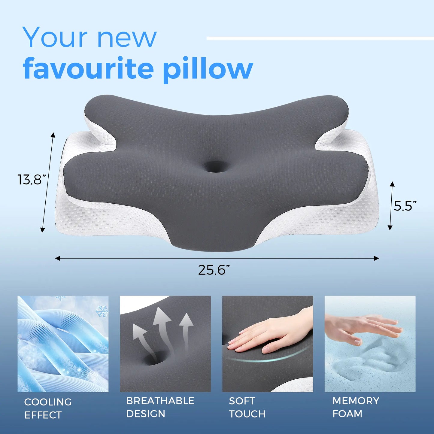 Cooling Memory Foam Neck Pillow for Cervical Support & Comfort
