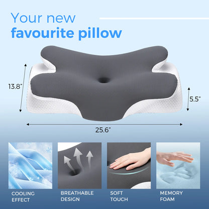 Cooling Memory Foam Neck Pillow for Cervical Support & Comfort