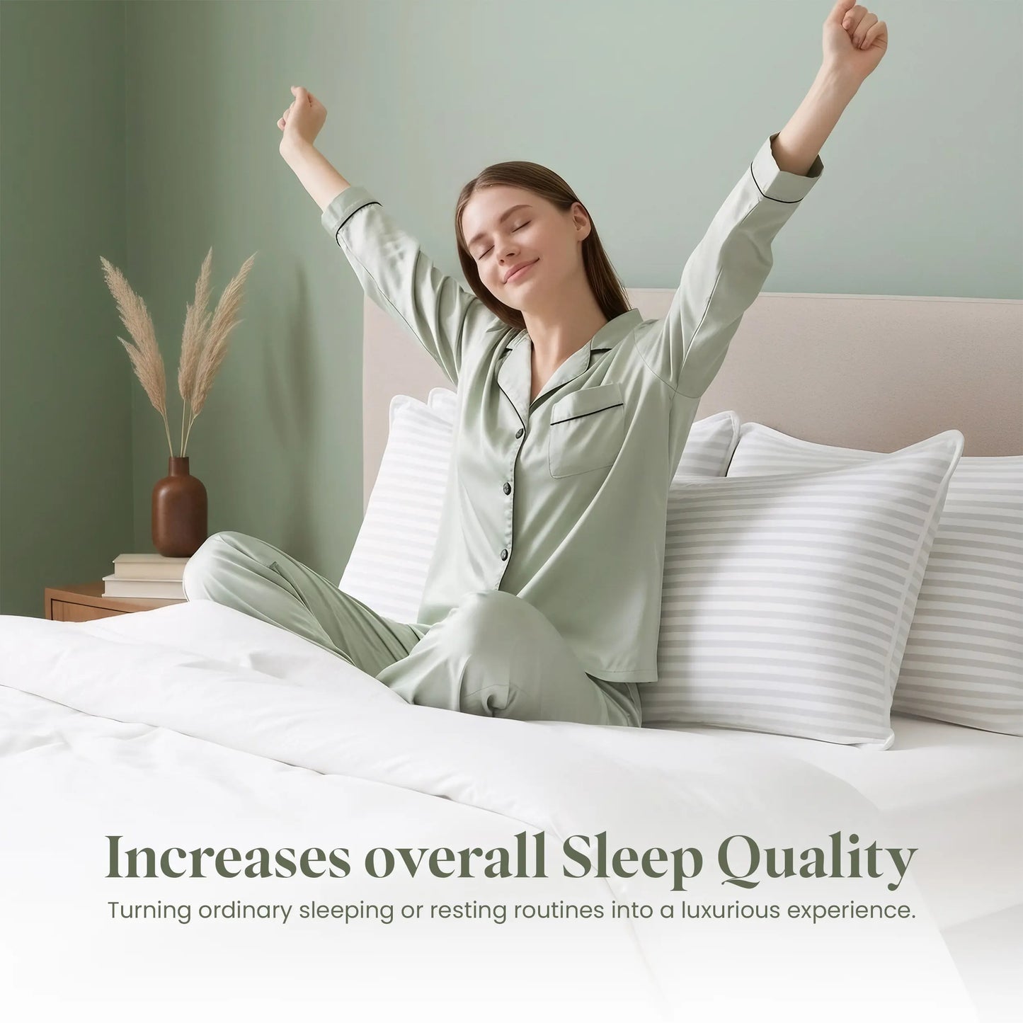 Striped Pillows 2-Pack – Breathable Covers, No-Shift – Memory Foam for Back Sleepers