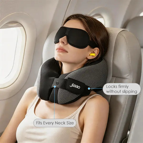 Memory Foam Travel Neck Pillow with Eye Mask & Earplugs
