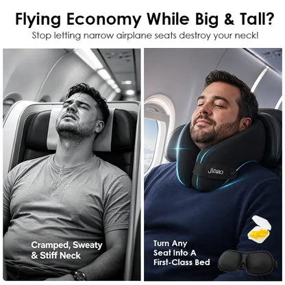 Memory Foam Travel Neck Pillow with Eye Mask & Earplugs