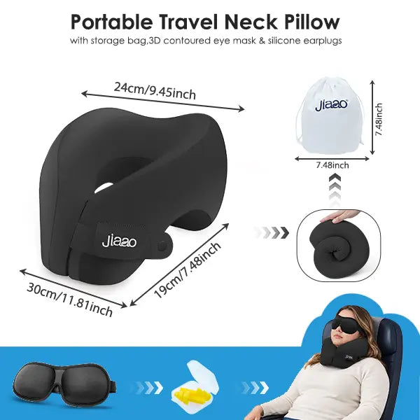 Memory Foam Travel Neck Pillow with Eye Mask & Earplugs