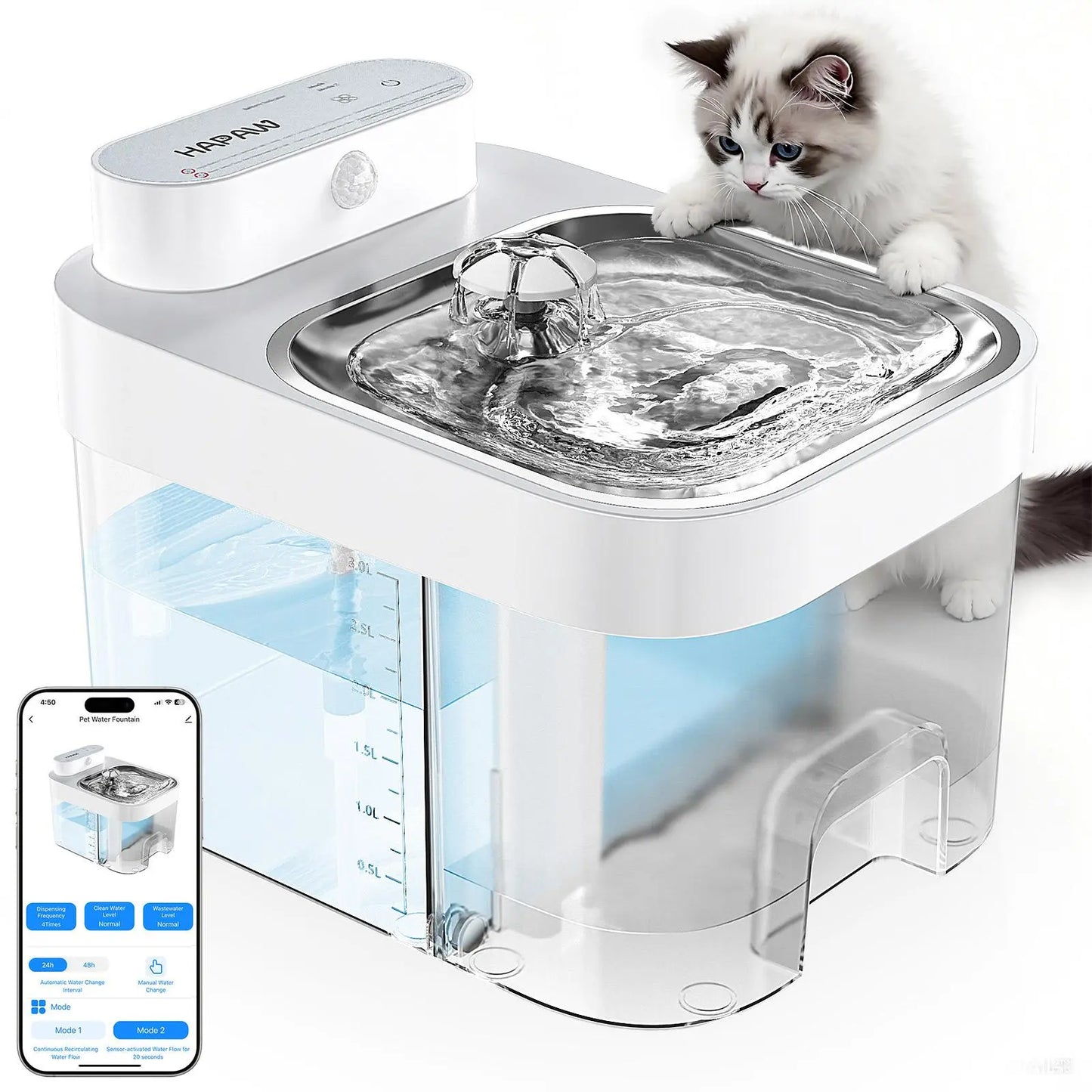 Smart WiFi Automatic Cat Water Fountain with 5000mAh Battery