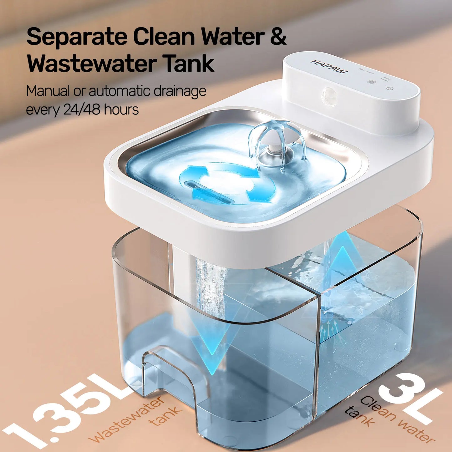Smart WiFi Automatic Cat Water Fountain with 5000mAh Battery