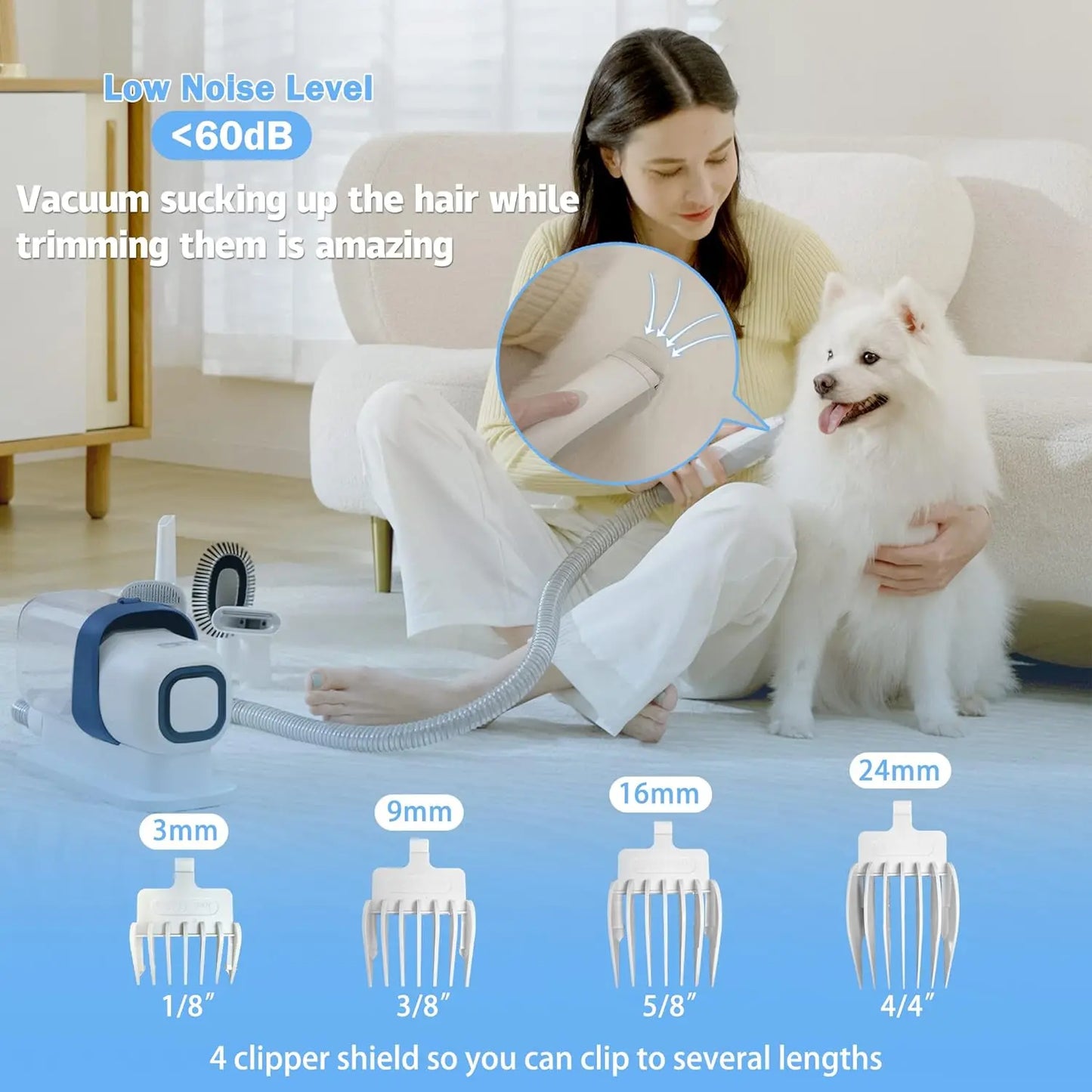 2.3L Pet Grooming Kit with Suction Hair Removal System