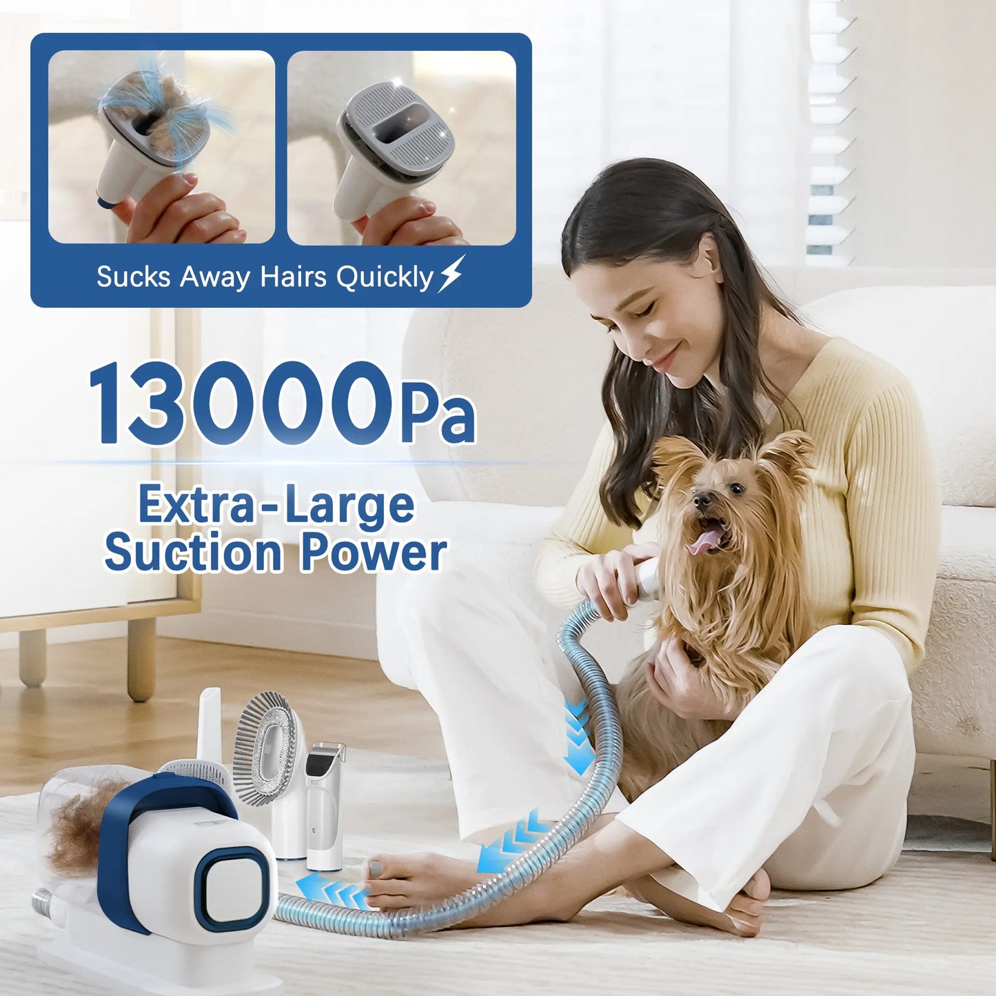 2.3L Pet Grooming Kit with Suction Hair Removal System