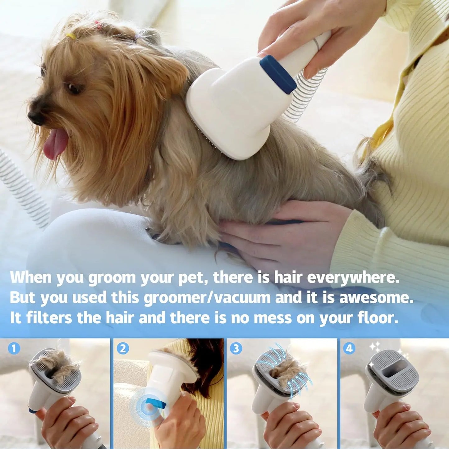 2.3L Pet Grooming Kit with Suction Hair Removal System