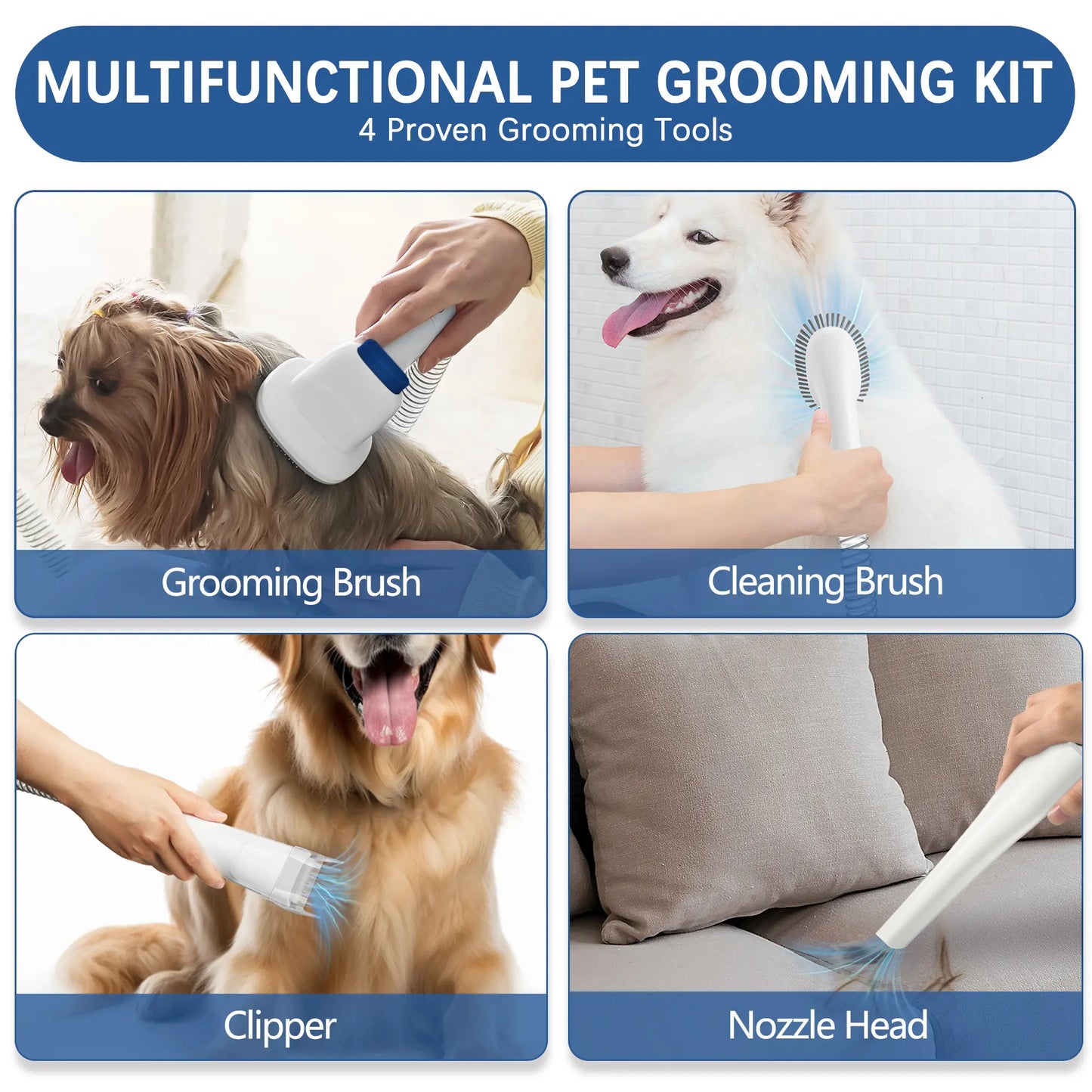 2.3L Pet Grooming Kit with Suction Hair Removal System