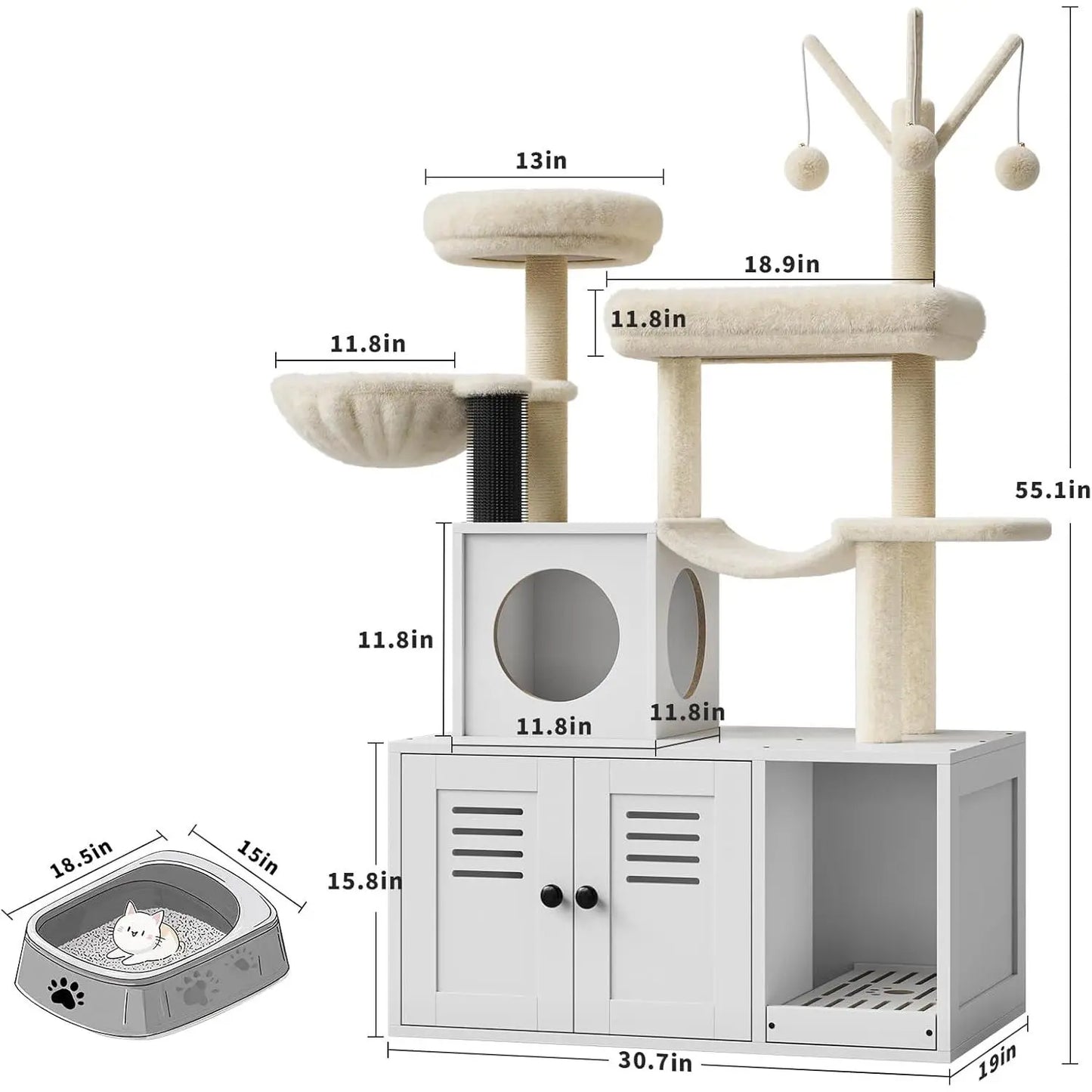 2 in 1 Cat Litter Box Enclosure with Modern Cat Tree Tower