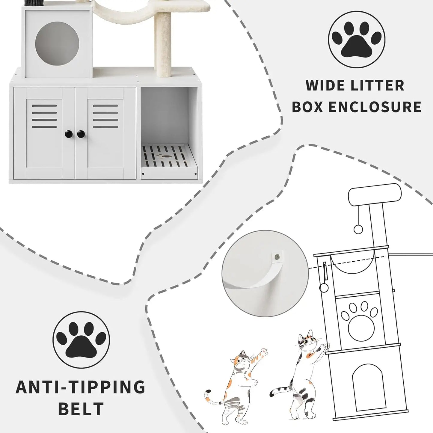 2 in 1 Cat Litter Box Enclosure with Modern Cat Tree Tower