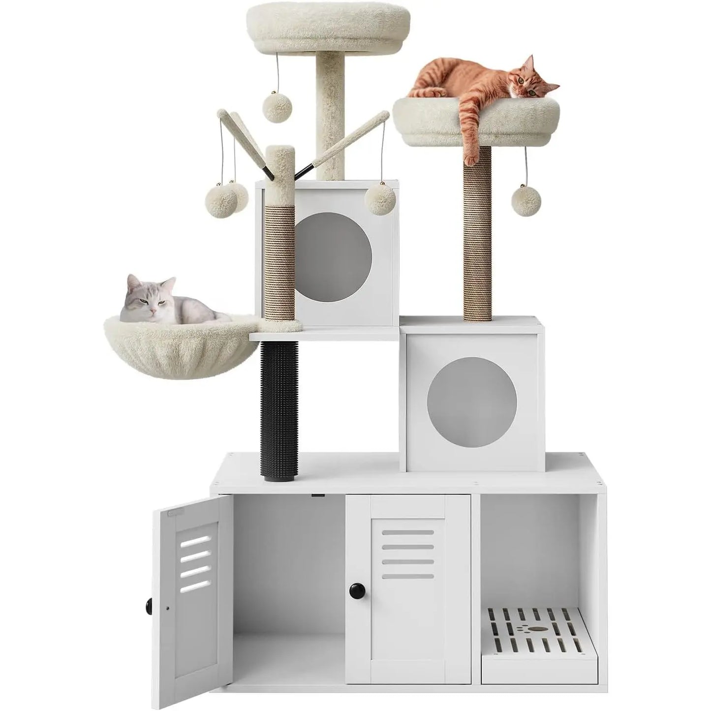2 in 1 Cat Litter Box Enclosure with Modern Cat Tree Tower