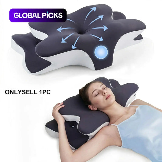 Cooling Memory Foam Neck Pillow for Side Back & Stomach Sleepers