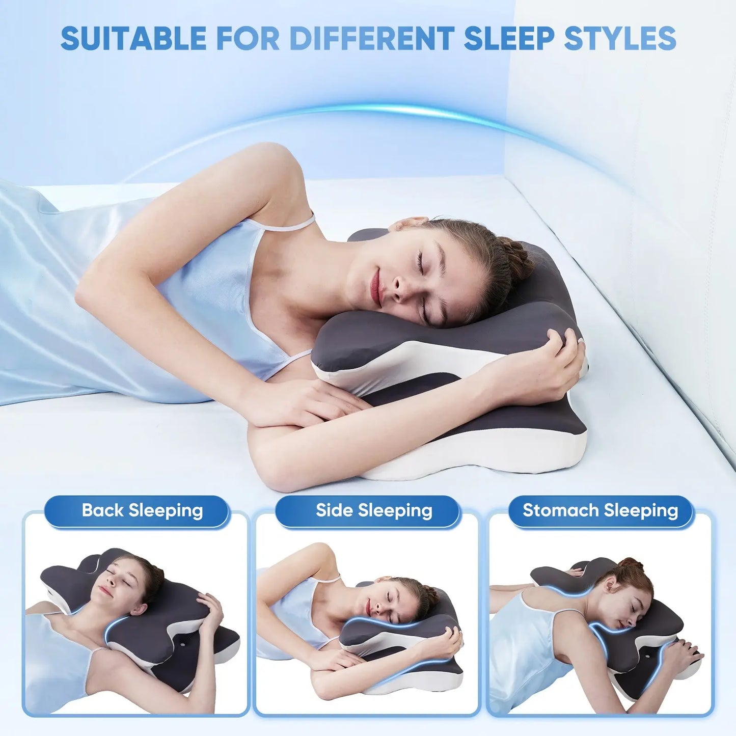 Cooling Memory Foam Neck Pillow for Side Back & Stomach Sleepers