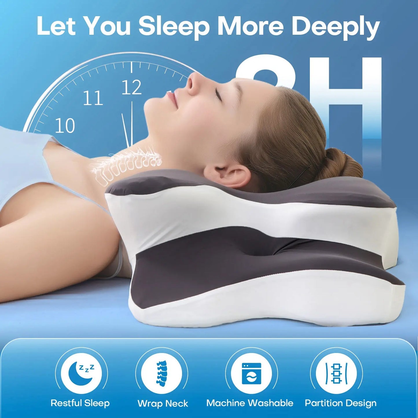 Cooling Memory Foam Neck Pillow for Side Back & Stomach Sleepers