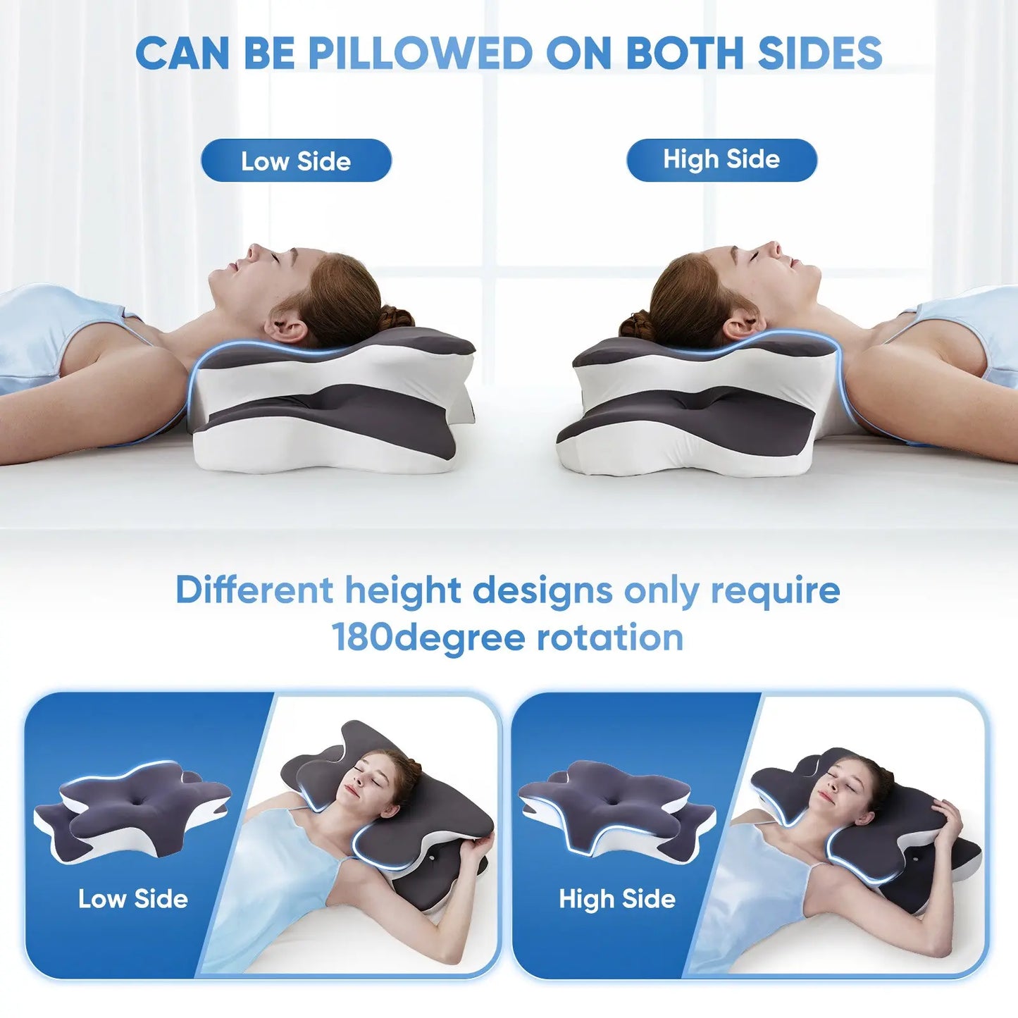 Cooling Memory Foam Neck Pillow for Side Back & Stomach Sleepers