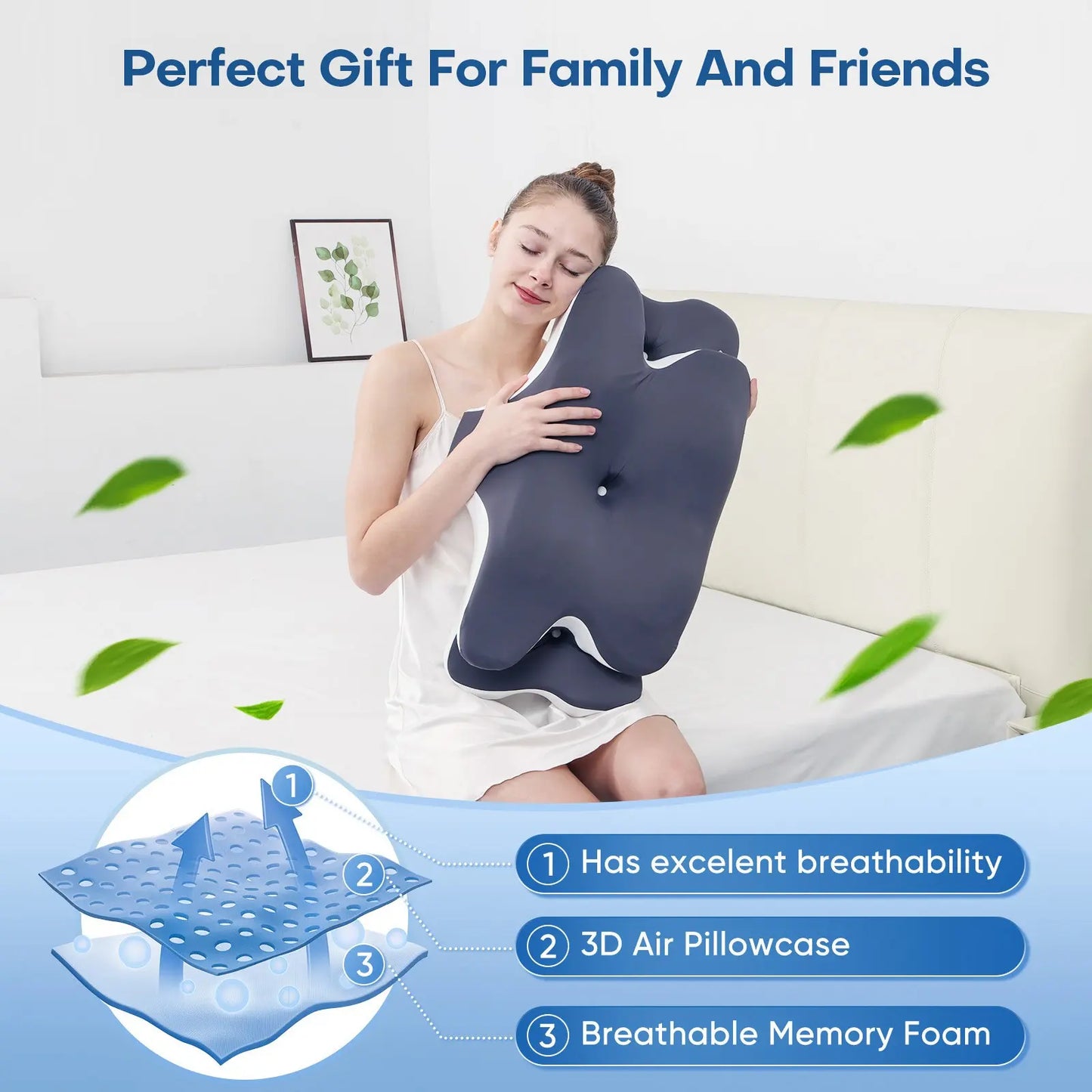 Cooling Memory Foam Neck Pillow for Side Back & Stomach Sleepers