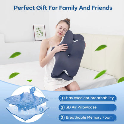Cooling Memory Foam Neck Pillow for Side Back & Stomach Sleepers
